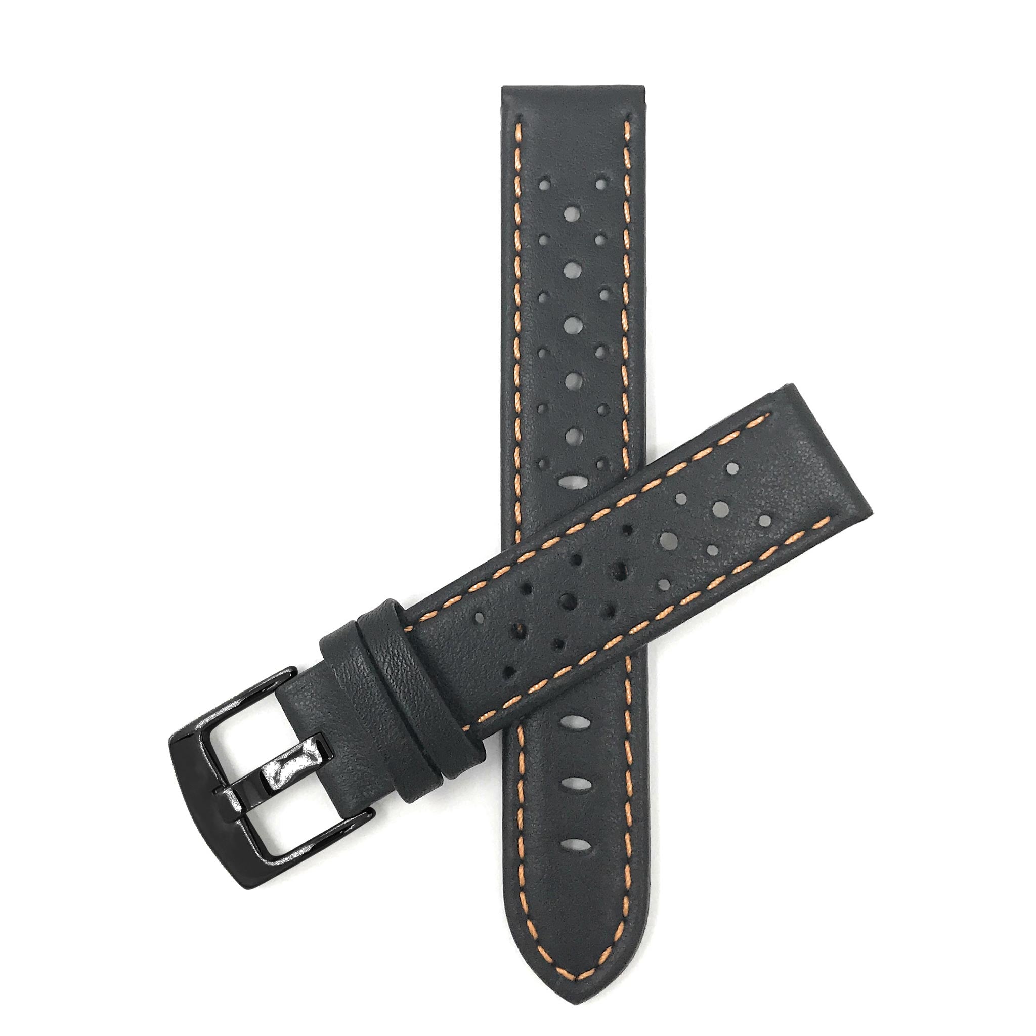 Bandini Leather Racing Rally Watch Band – 18mm 20mm 22mm 24mm - Black Buckle