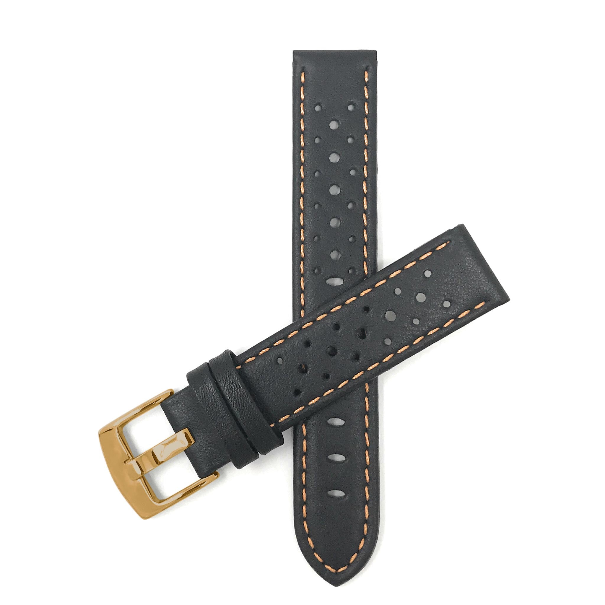 Bandini Leather Racing Rally Watch Band – 18mm 20mm 22mm 24mm - Gold Buckle
