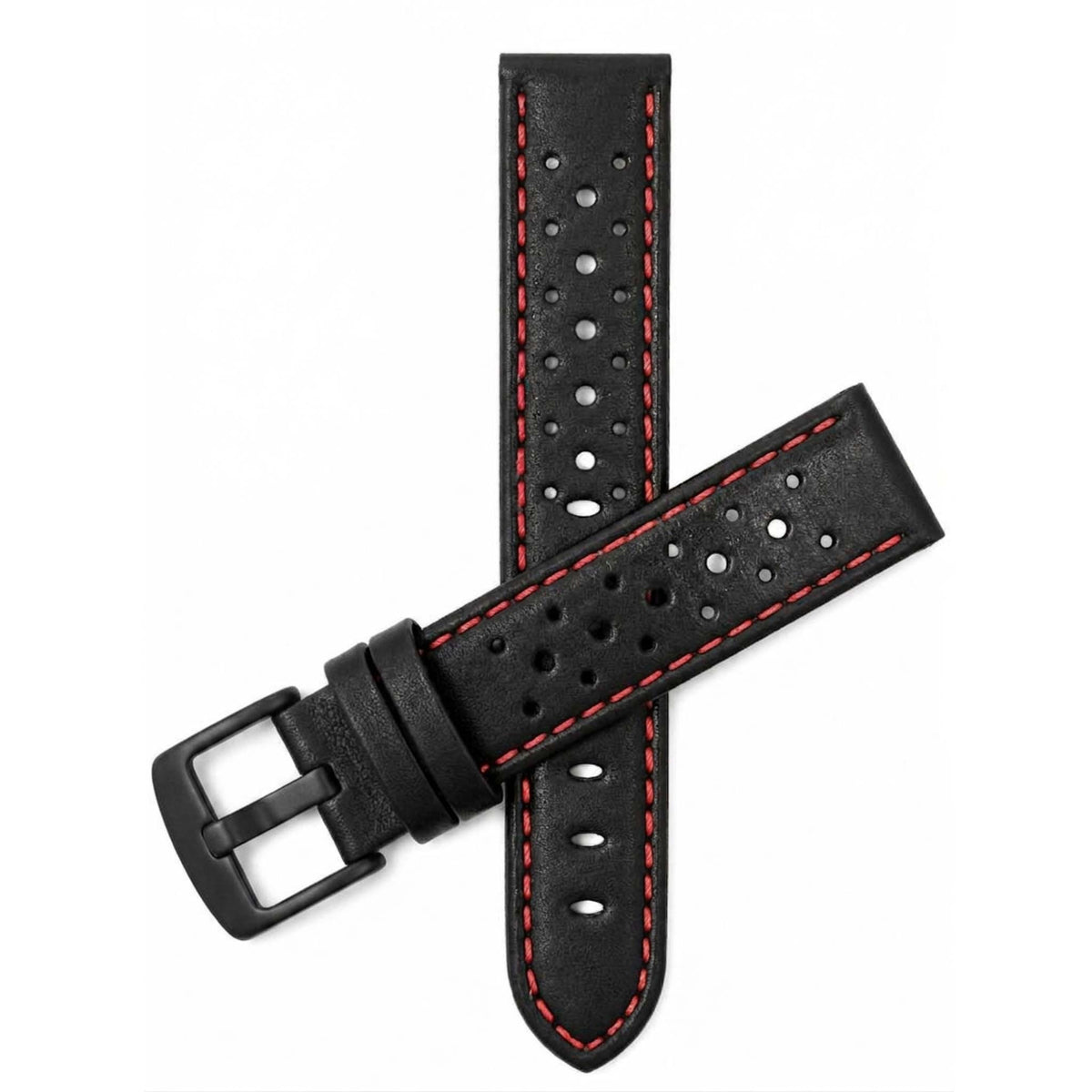 Bandini Leather Racing Rally Watch Band – 18mm 20mm 22mm 24mm - Black Buckle