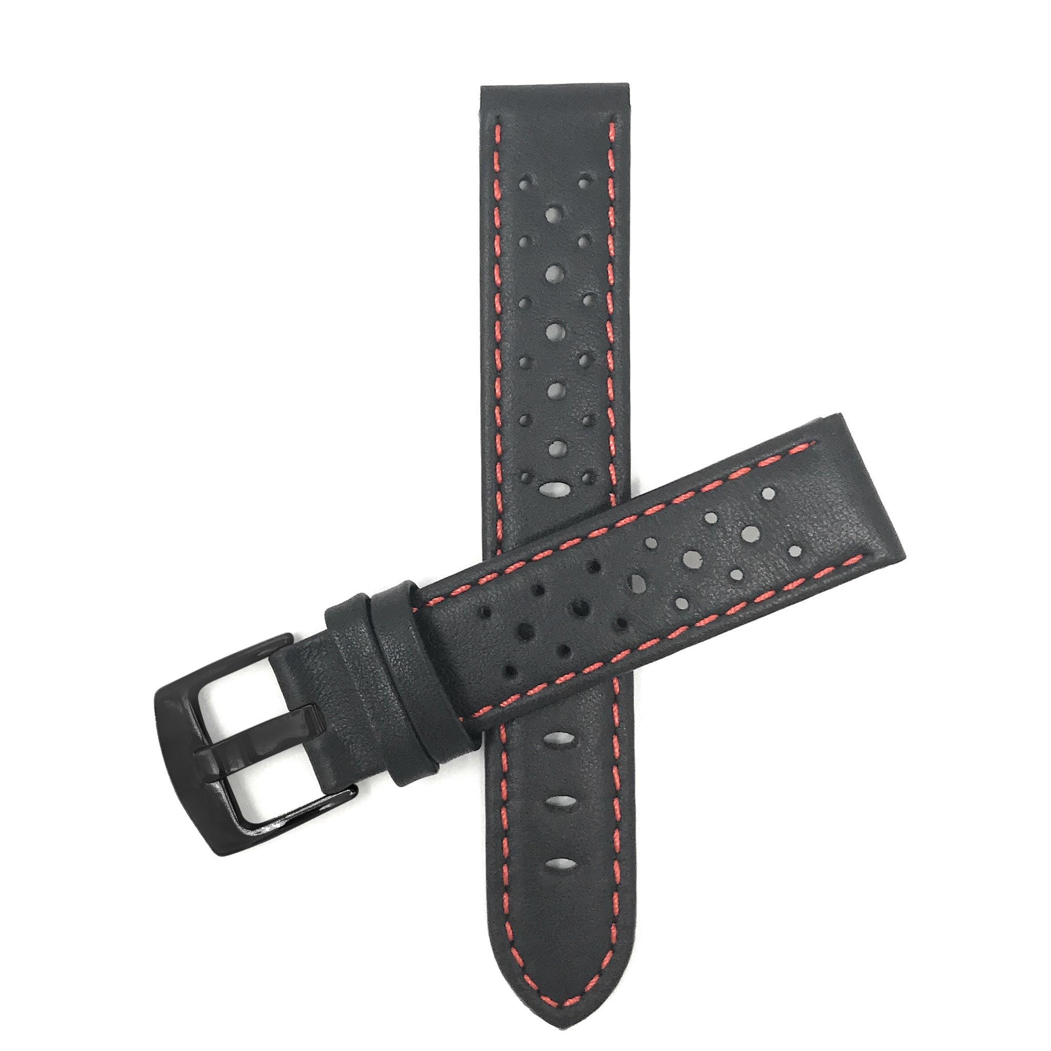 Bandini Leather Racing Rally Watch Band – 18mm 20mm 22mm 24mm - Black Buckle