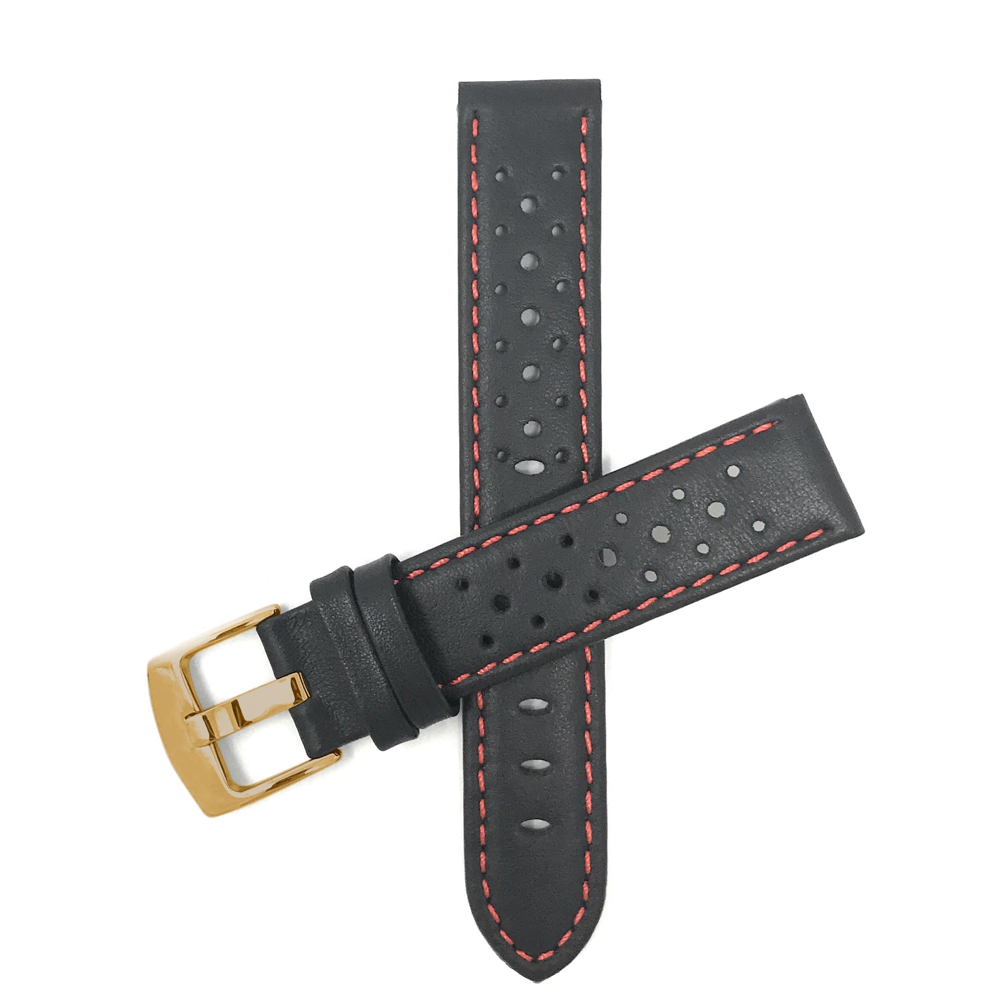 Bandini Leather Racing Rally Watch Band – 18mm 20mm 22mm 24mm - Gold Buckle