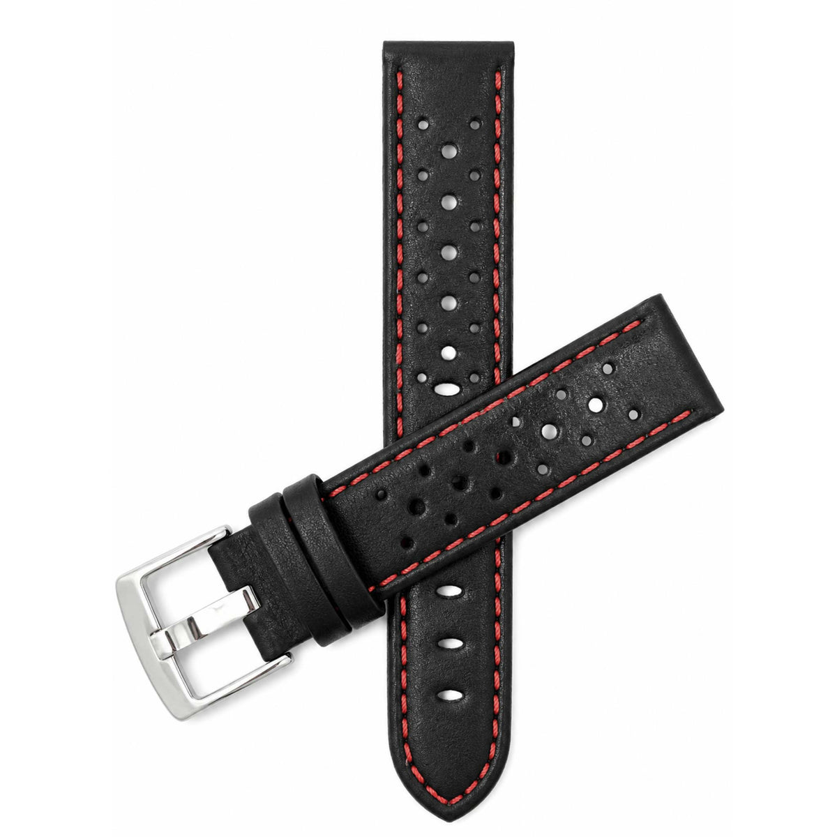 Bandini Leather Racing Rally Watch Band – 18mm 20mm 22mm 24mm - Silver Buckle