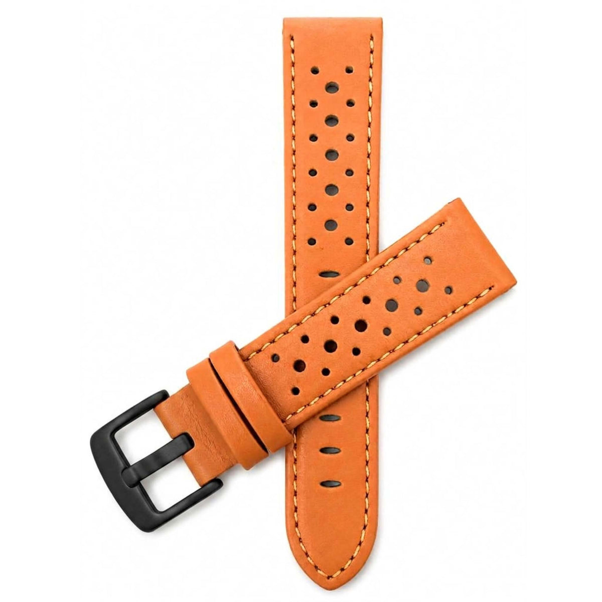 Bandini Leather Racing Rally Watch Band – 18mm 20mm 22mm 24mm - Black Buckle