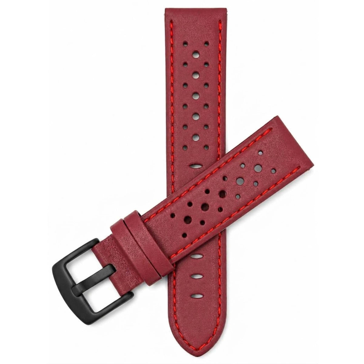 Bandini Leather Racing Rally Watch Band – 18mm 20mm 22mm 24mm - Black Buckle