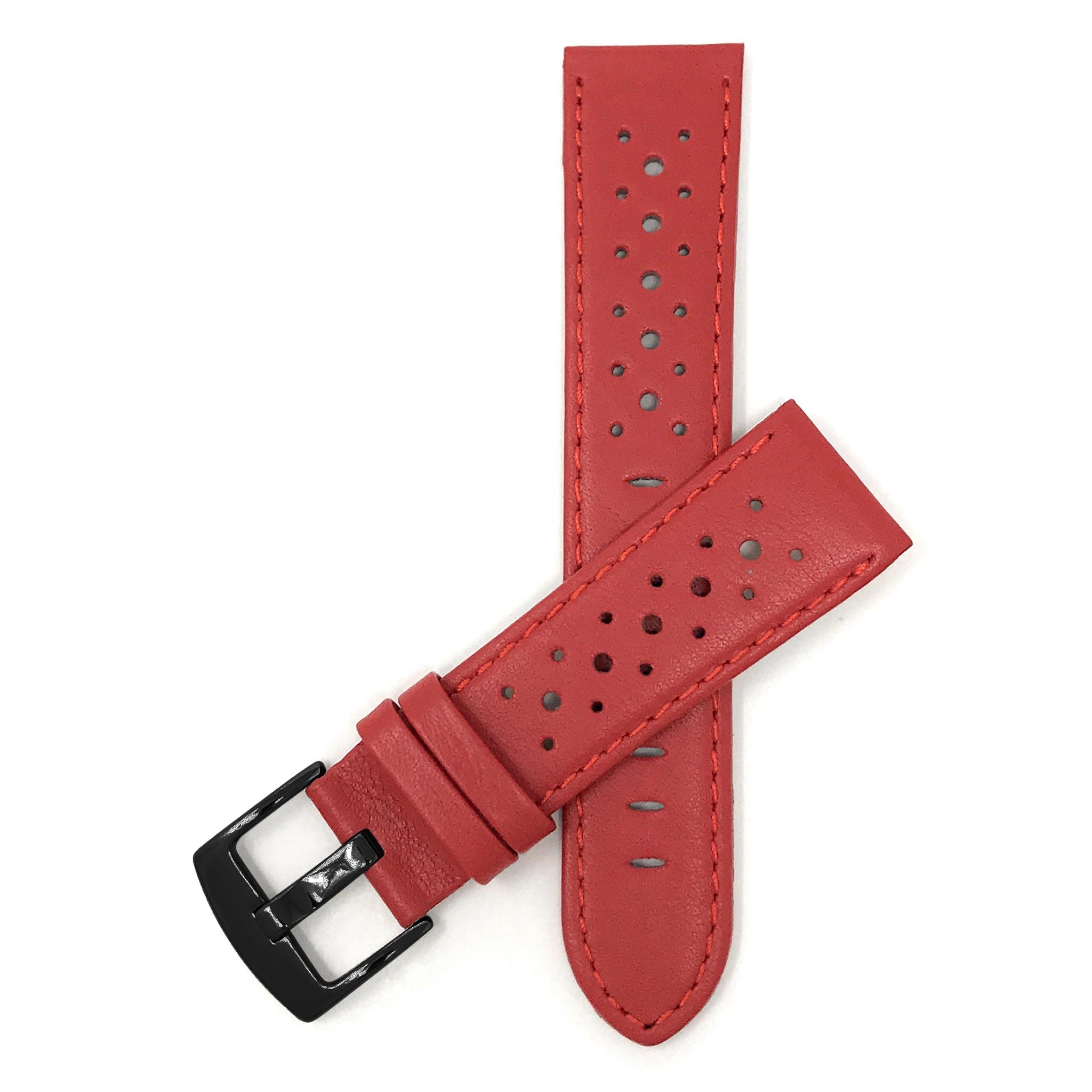 Bandini Leather Racing Rally Watch Band – 18mm 20mm 22mm 24mm - Black Buckle