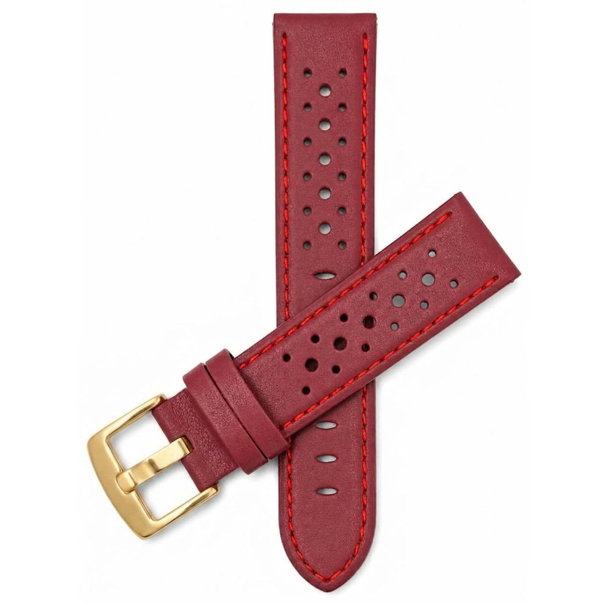 Bandini Leather Racing Rally Watch Band – 18mm 20mm 22mm 24mm - Gold Buckle