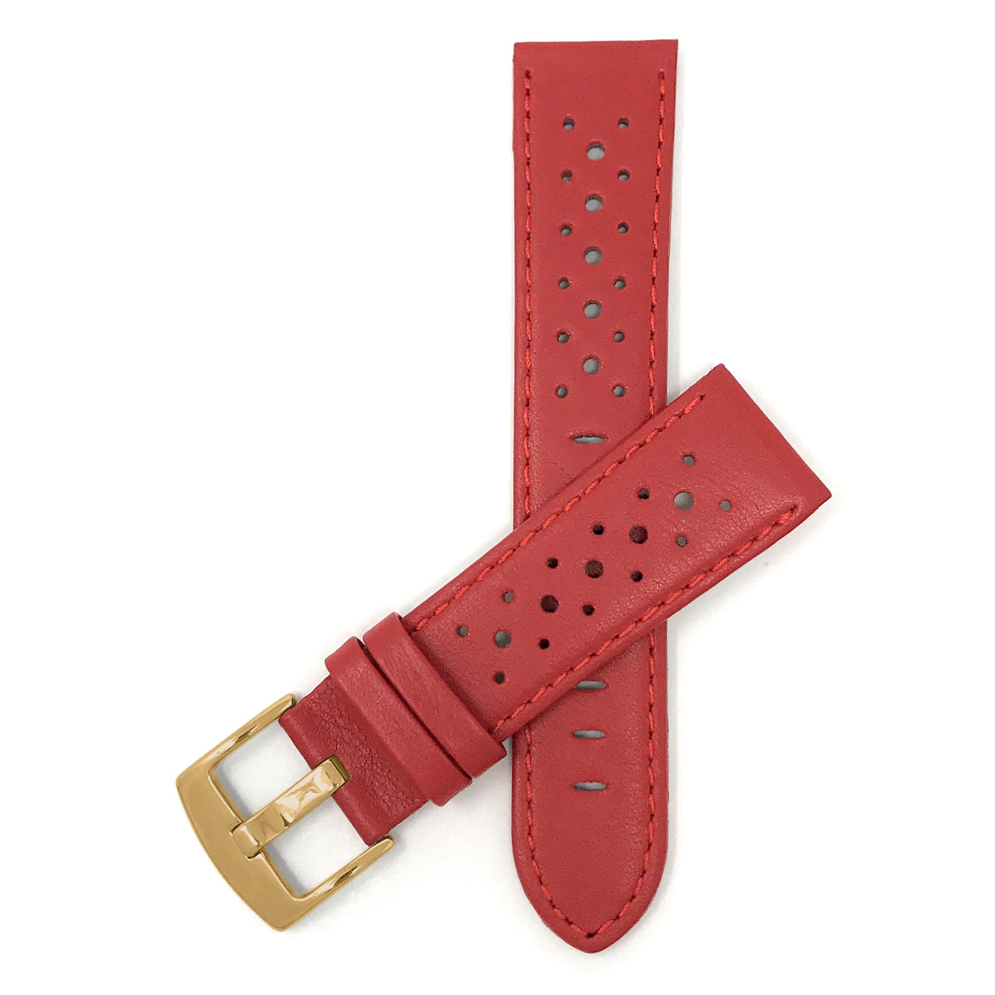 Bandini Leather Racing Rally Watch Band – 18mm 20mm 22mm 24mm - Gold Buckle