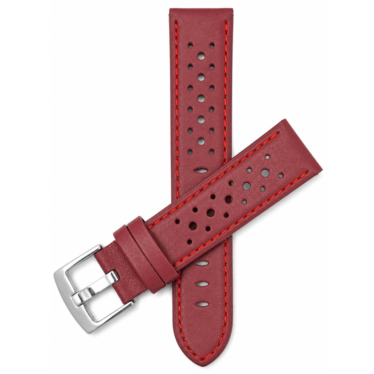 Bandini Leather Racing Rally Watch Band – 18mm 20mm 22mm 24mm - Silver Buckle