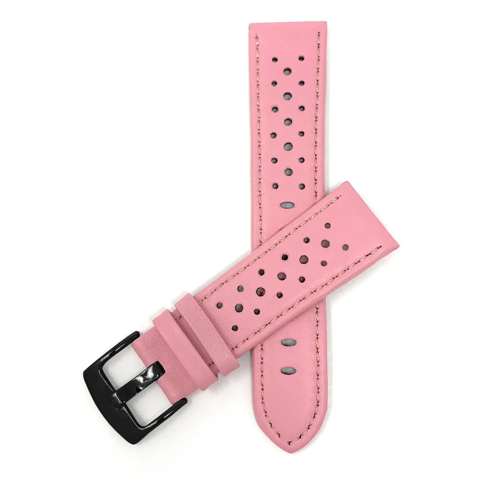 Bandini Leather Racing Rally Watch Band – 18mm 20mm 22mm 24mm - Black Buckle