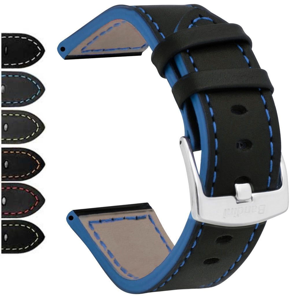 Bandini Two-Tone Leather Aviator Watch Band - 18mm to 24mm (Standard or Extra Long)