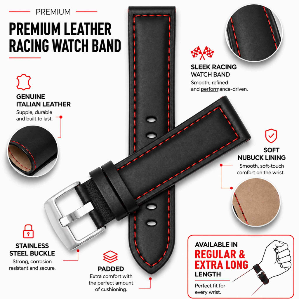 Bandini Two-Tone Leather Aviator Watch Band - 18mm to 24mm (Standard or Extra Long)