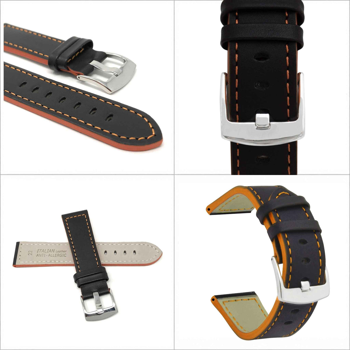 Bandini Two-Tone Leather Aviator Watch Band - 18mm to 24mm (Standard or Extra Long)