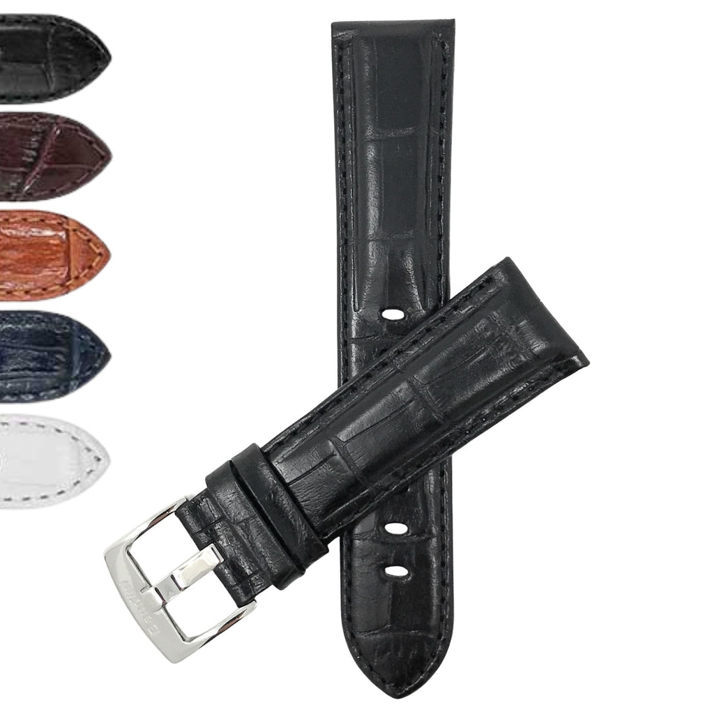 Bandini Leather Alligator Pattern Watch Band for Men, 18mm to 38mm (Standard or Extra Long)