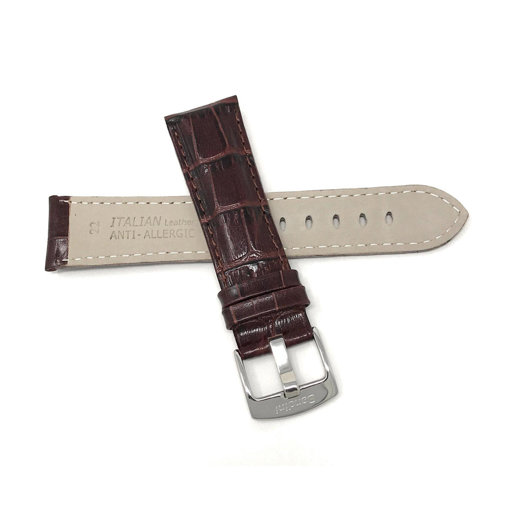 Bandini Leather Alligator Pattern Watch Band for Men, 18mm to 38mm (Standard or Extra Long)