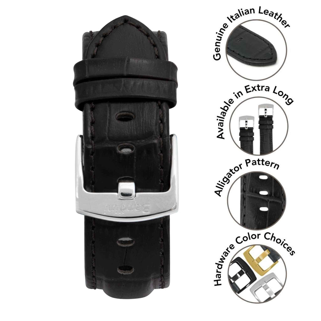 Bandini Mens Leather Watch Band for Apple Watch - Alligator Pattern