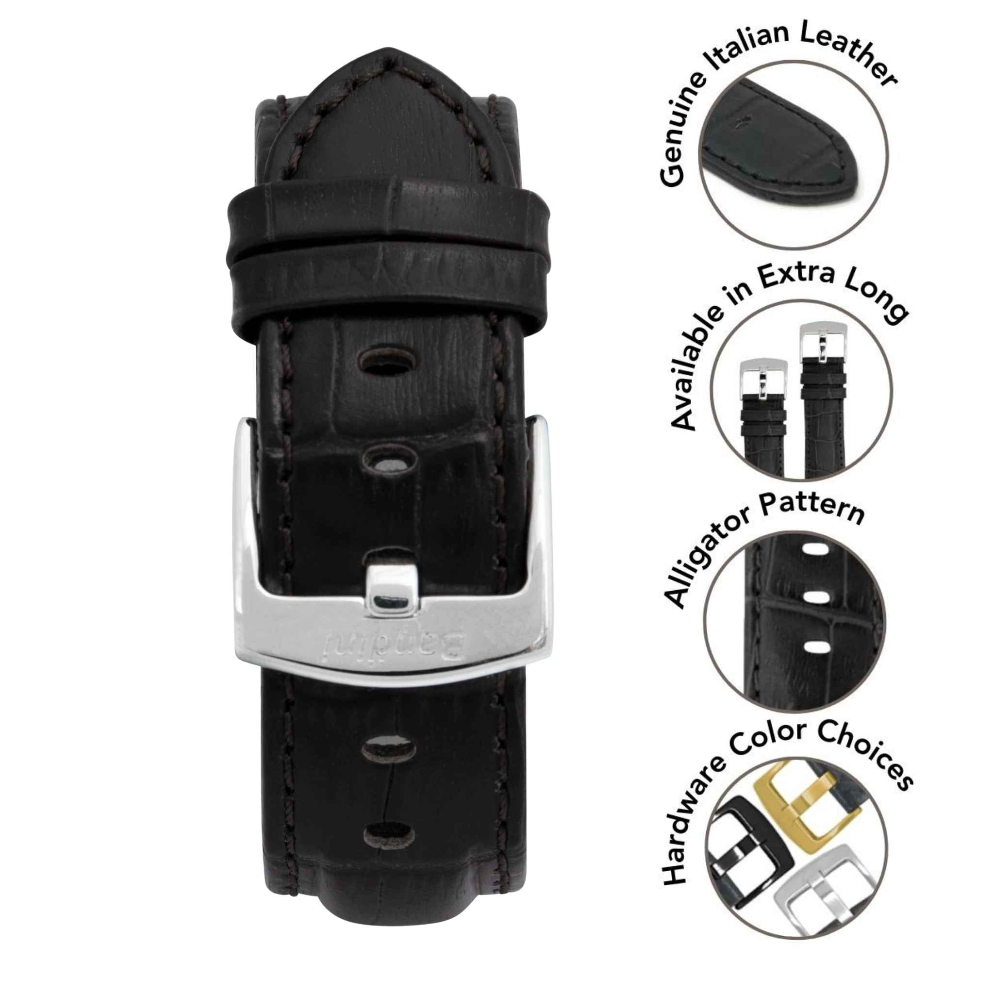 Bandini Mens Leather Watch Band for Apple Watch - Alligator Pattern