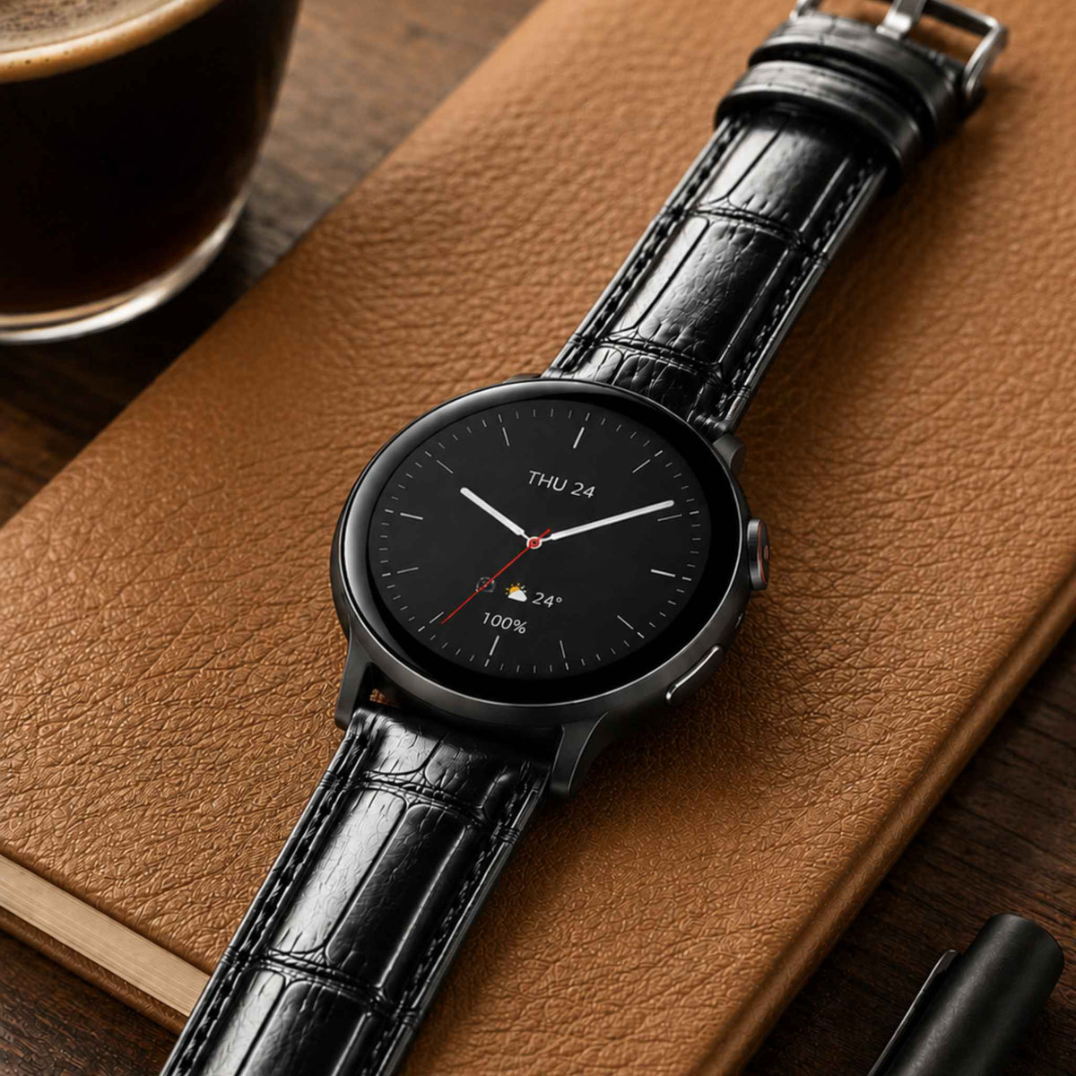 Bandini Leather Alligator Pattern Watch Band for Men, 18mm to 38mm (Standard or Extra Long)