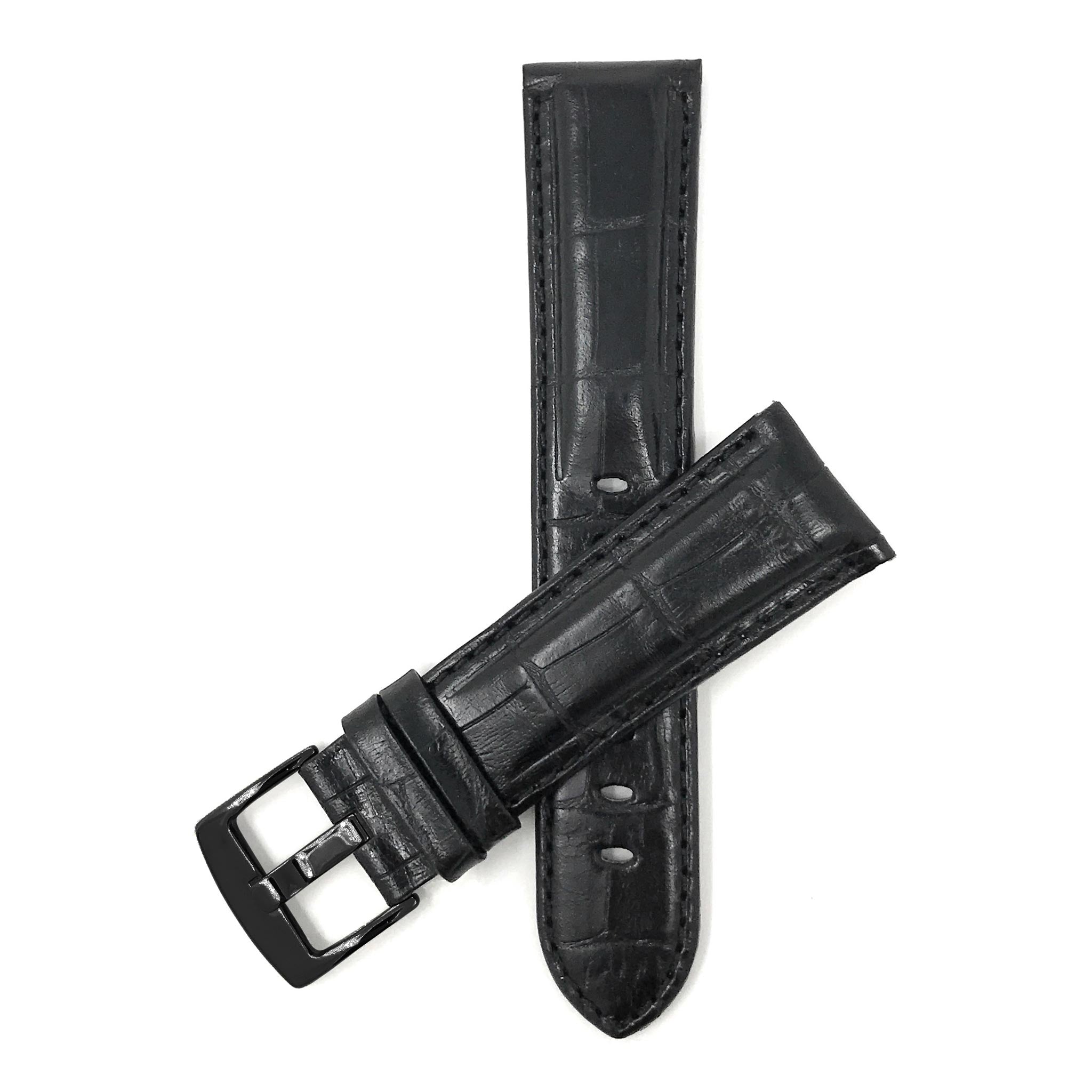 Bandini Leather Alligator Pattern Watch Band for Men, 18mm to 38mm (Standard or Extra Long)