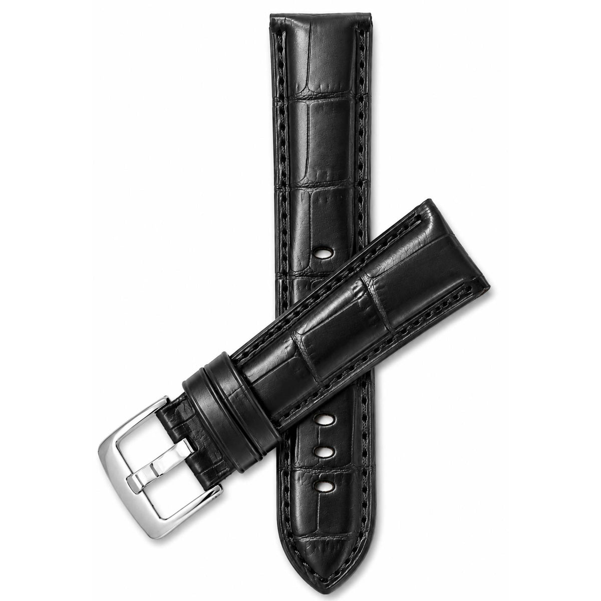 Bandini Leather Alligator Pattern Watch Band for Men, 18mm to 38mm (Standard or Extra Long)
