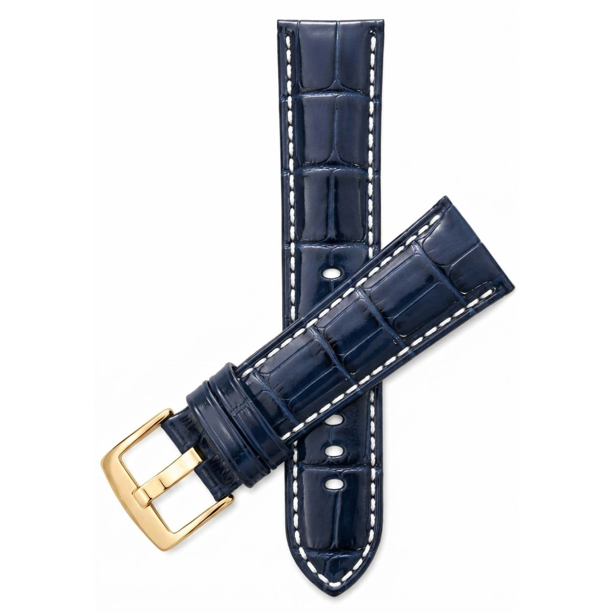 Bandini Leather Alligator Pattern Watch Band for Men White Stitch 18mm to 38mm (Standard or Extra Long)