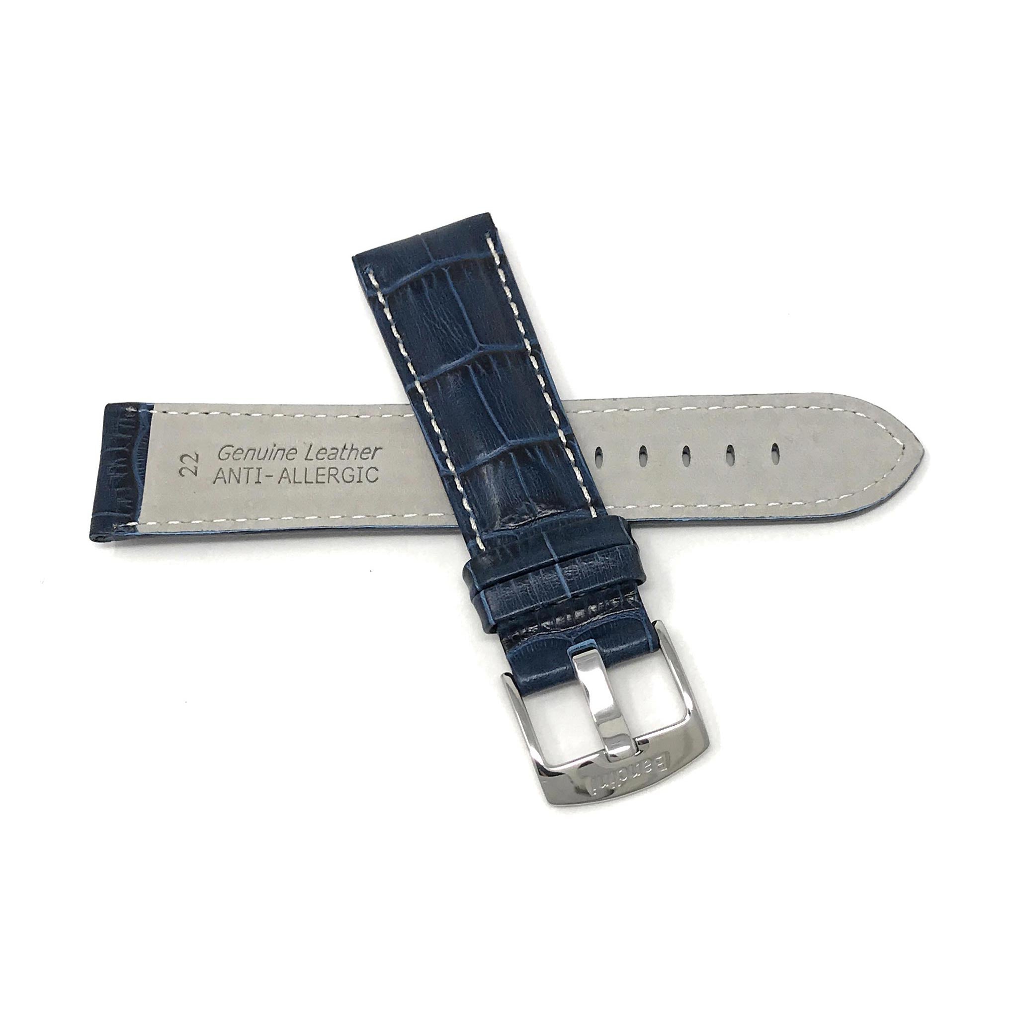 Bandini Leather Alligator Pattern Watch Band for Men White Stitch 18mm to 38mm (Standard or Extra Long)