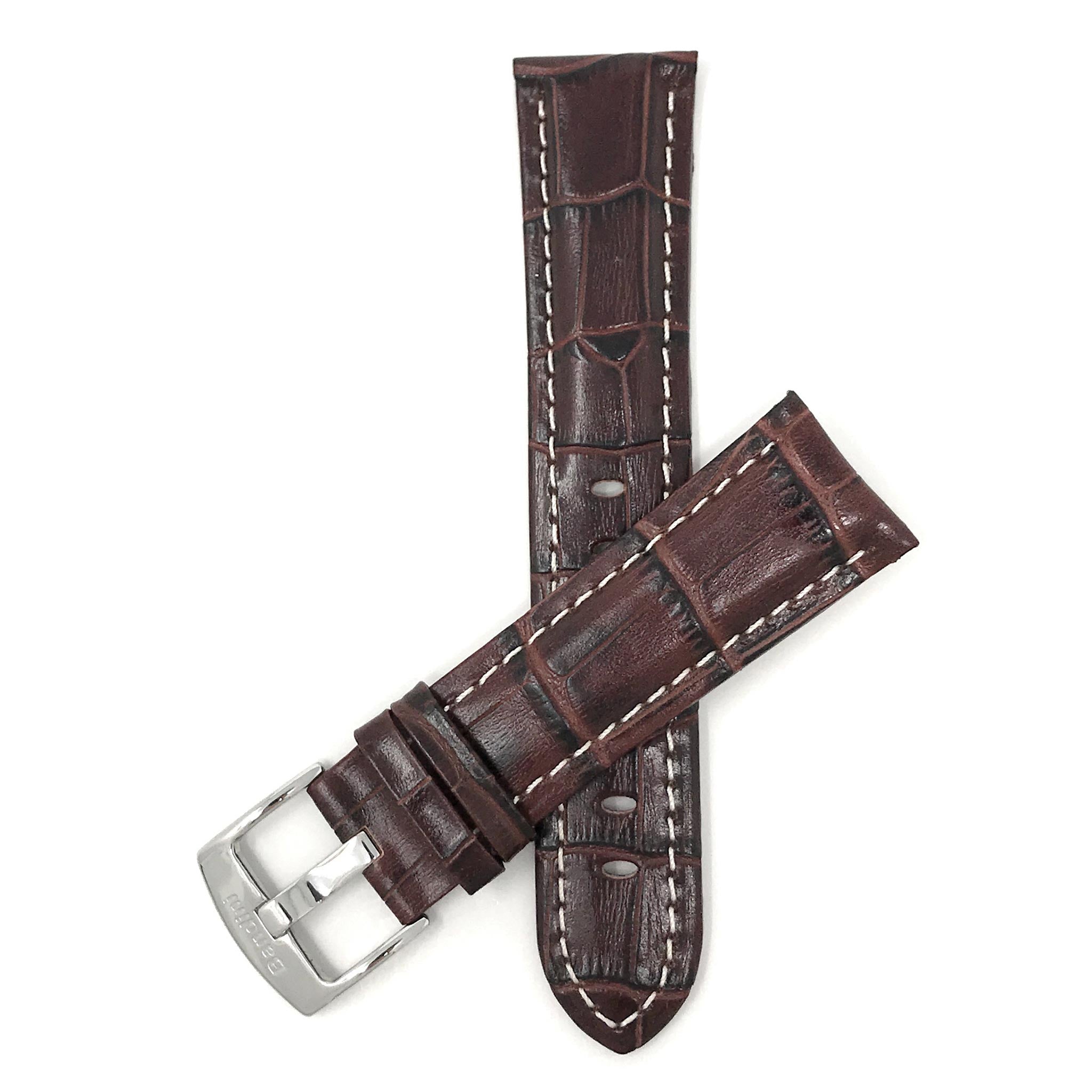 Bandini Leather Alligator Pattern Watch Band for Men White Stitch 18mm to 38mm (Standard or Extra Long)