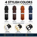 Bandini Leather Alligator Pattern Watch Band for Men White Stitch 18mm to 38mm (Standard or Extra Long)