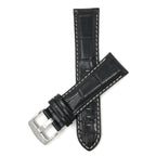 Bandini Leather Alligator Pattern Watch Band for Men White Stitch 18mm to 38mm (Standard or Extra Long)