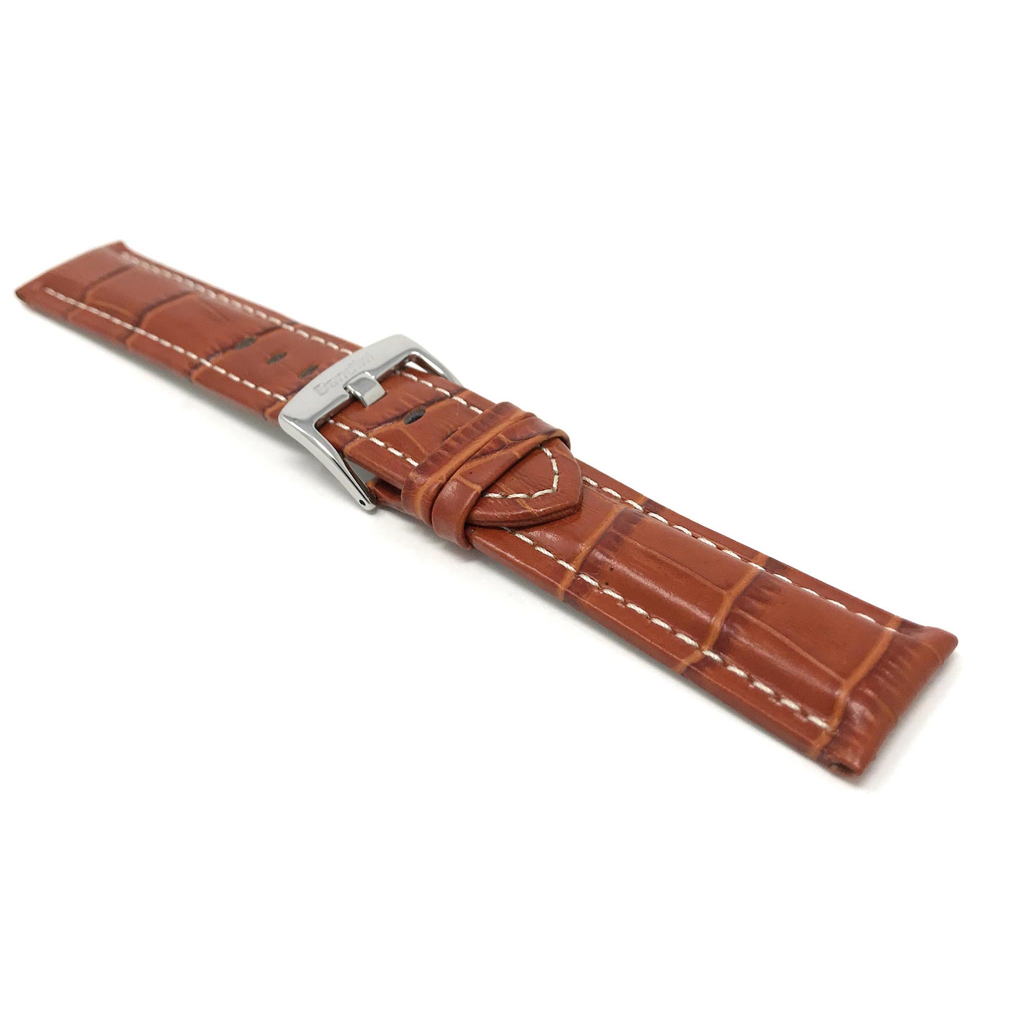 Bandini Leather Alligator Pattern Watch Band for Men White Stitch 18mm to 38mm (Standard or Extra Long)