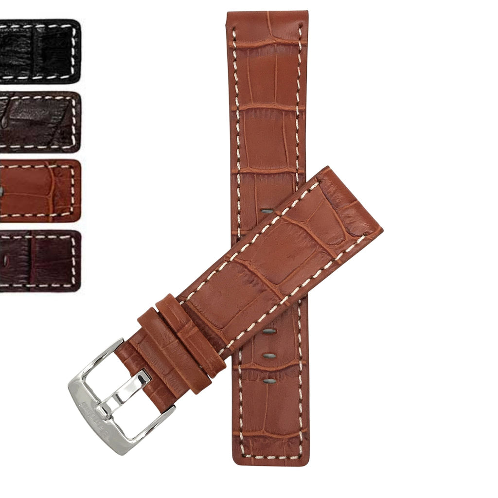 Bandini Square Tip Leather Alligator Pattern Watch Band – 22mm 24mm 26mm 28mm 30mm