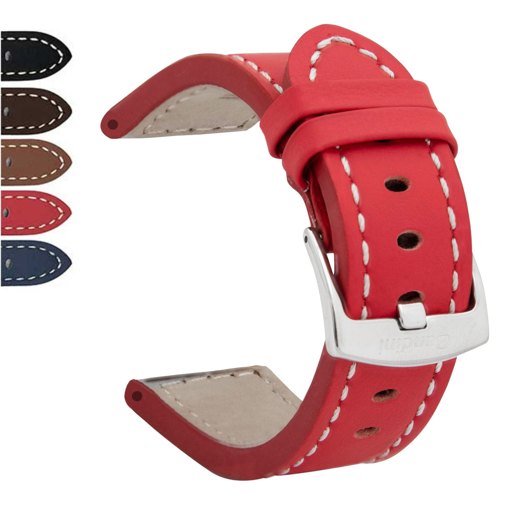 Bandini Leather Aviator Watch Band, White Stitch - 18mm to 28mm
