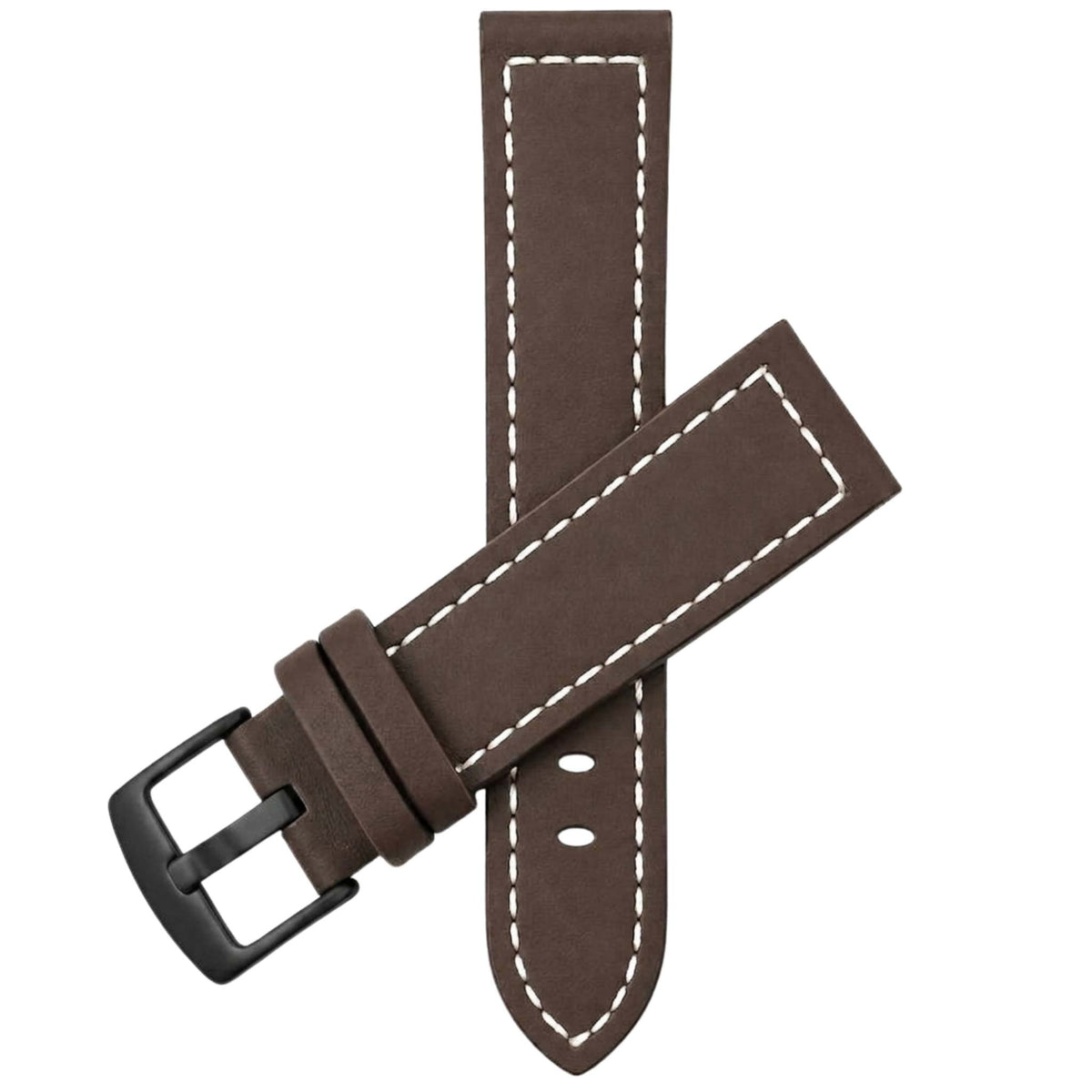 Bandini Leather Aviator Watch Band, White Stitch - 18mm to 28mm