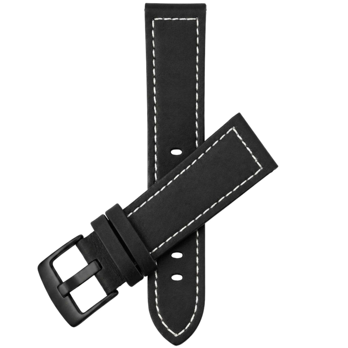 Bandini Leather Aviator Watch Band, White Stitch - 18mm to 28mm