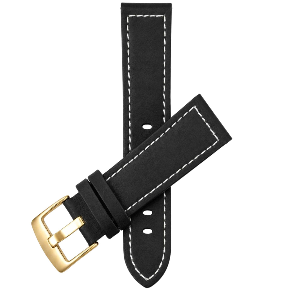 Bandini Leather Aviator Watch Band, White Stitch - 18mm to 28mm