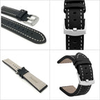 Bandini Leather Aviator Watch Band, White Stitch - 18mm to 28mm