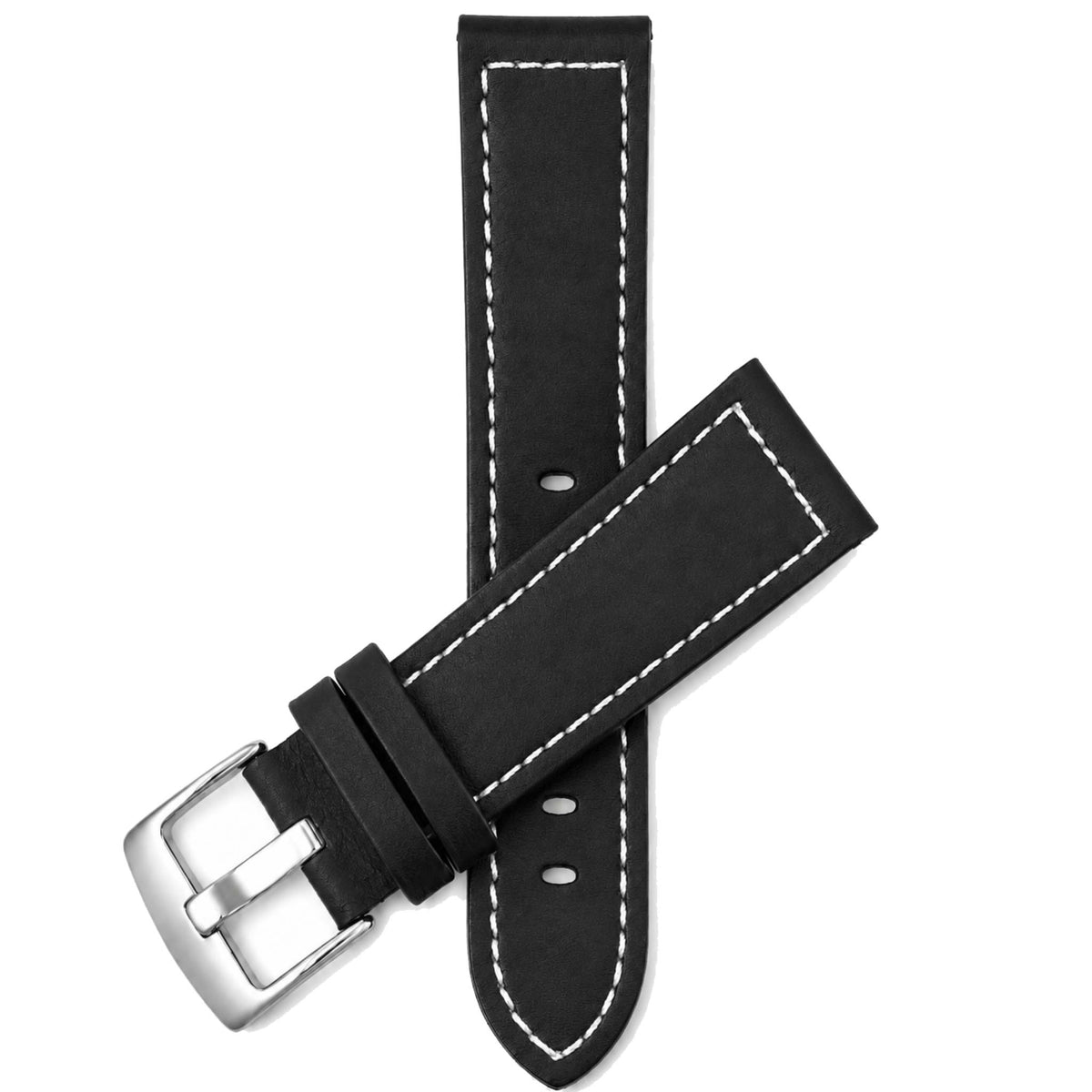 Bandini Leather Aviator Watch Band, White Stitch - 18mm to 28mm