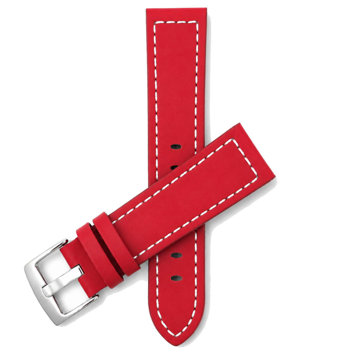 Bandini Leather Aviator Watch Band, White Stitch - 18mm to 28mm