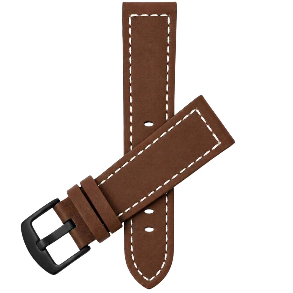 Bandini Leather Aviator Watch Band, White Stitch - 18mm to 28mm