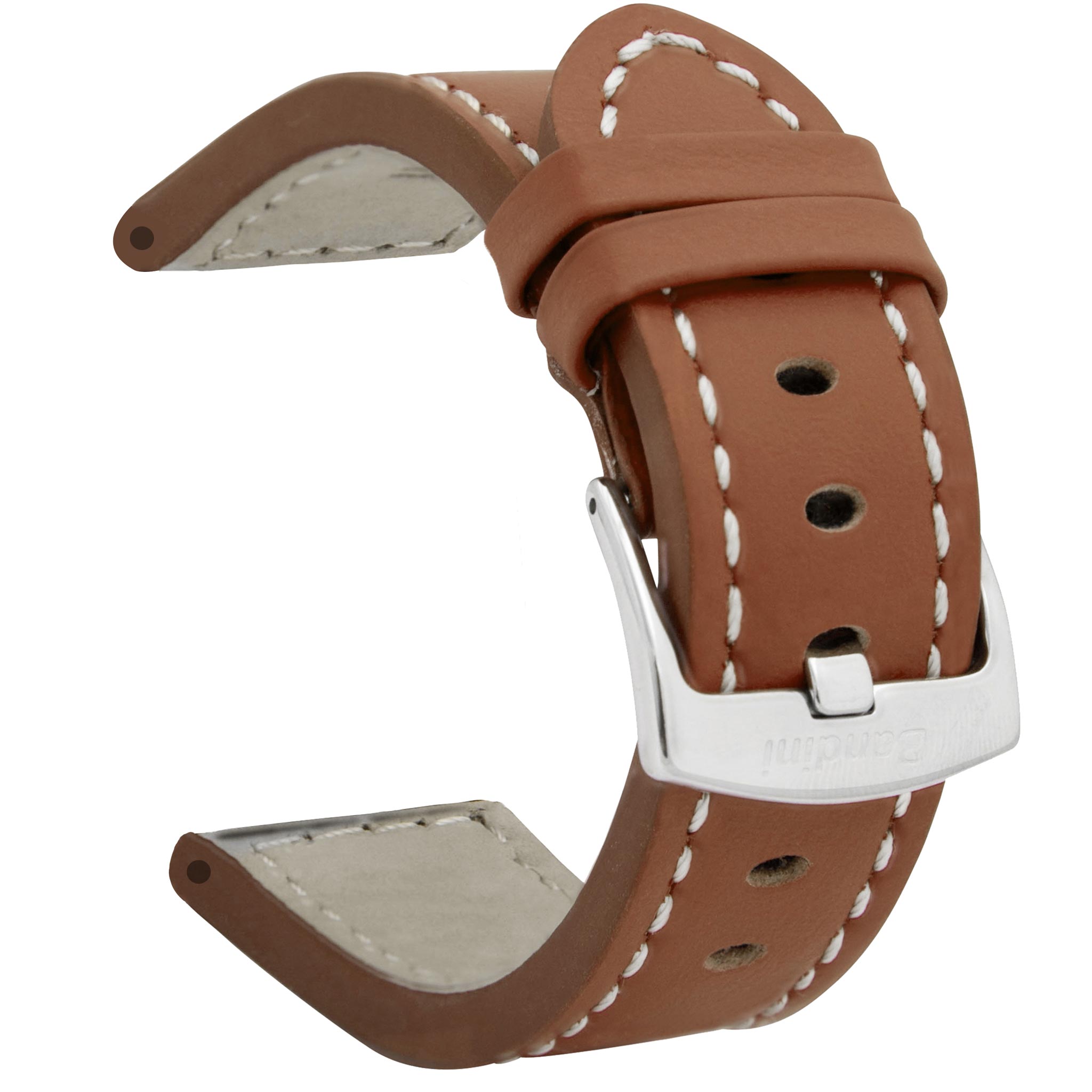 Bandini Leather Aviator Watch Band, White Stitch - 18mm to 28mm