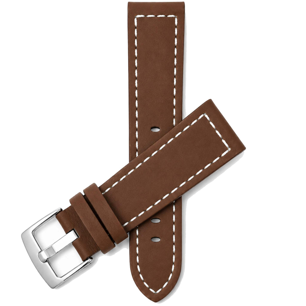 Bandini Leather Aviator Watch Band, White Stitch - 18mm to 28mm