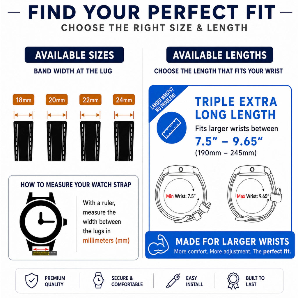 Bandini Triple Extra Long (XXXL) Leather Watch Band - 18mm to 24mm