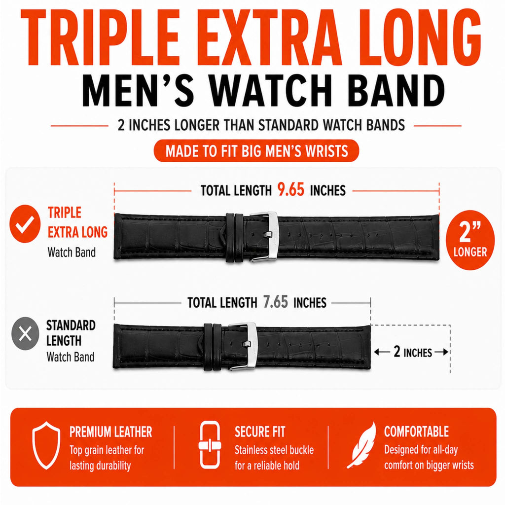 Bandini Triple Extra Long (XXXL) Leather Watch Band - 18mm to 24mm