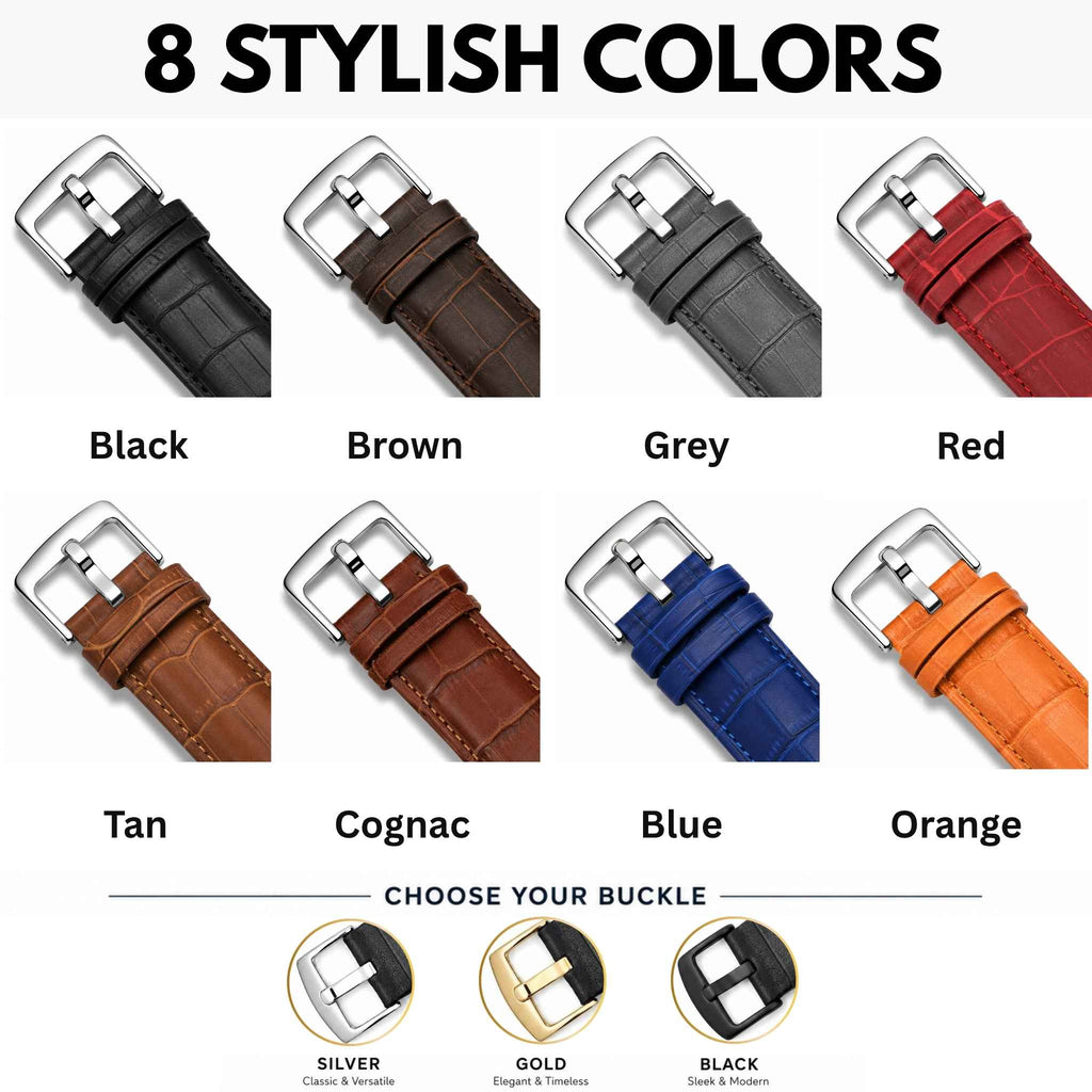 Bandini Leather Alligator Pattern Watch Band – 18mm 20mm 22mm 24mm 26mm