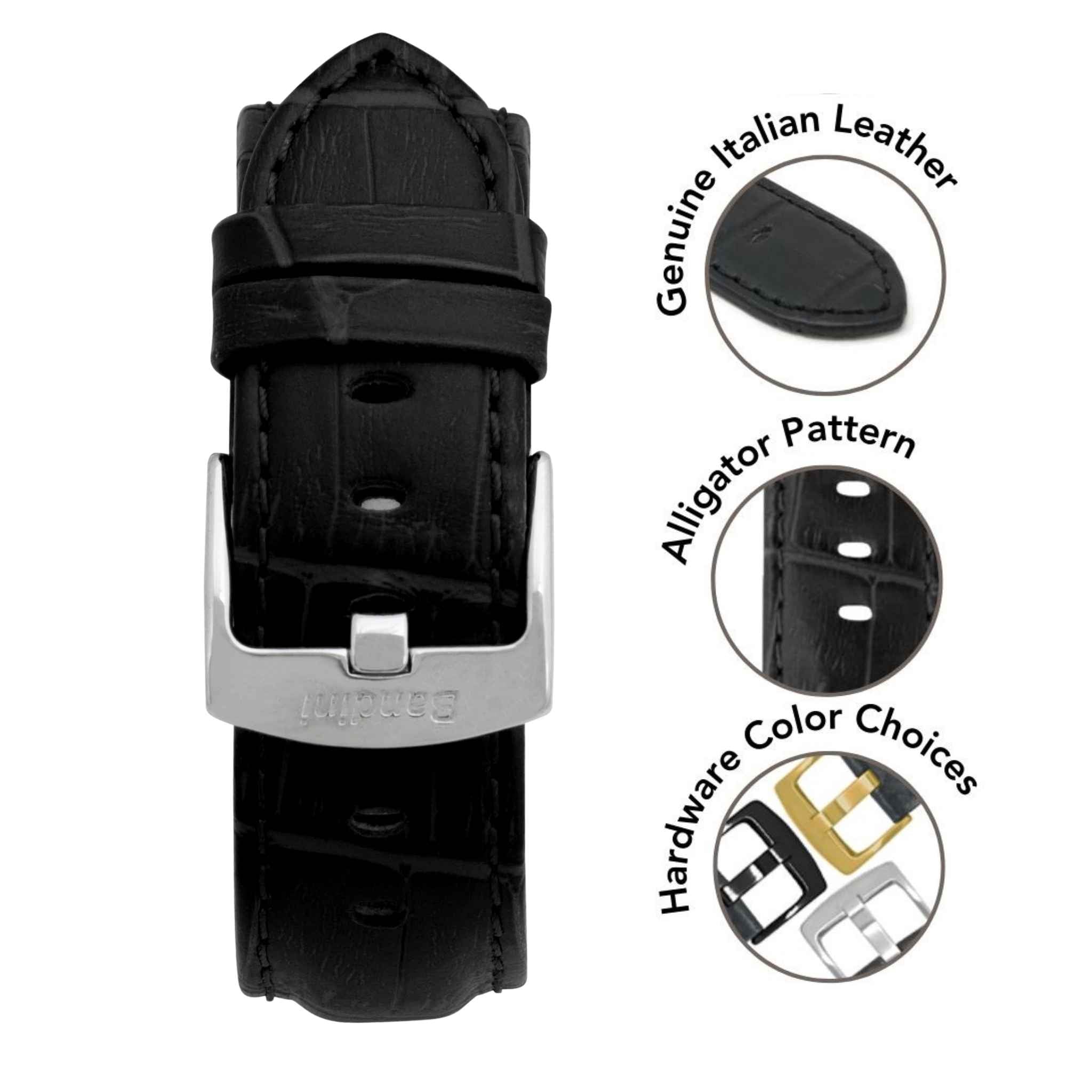 Bandini Mens Classic Leather Watch Band for Apple Watch - Alligator Pattern