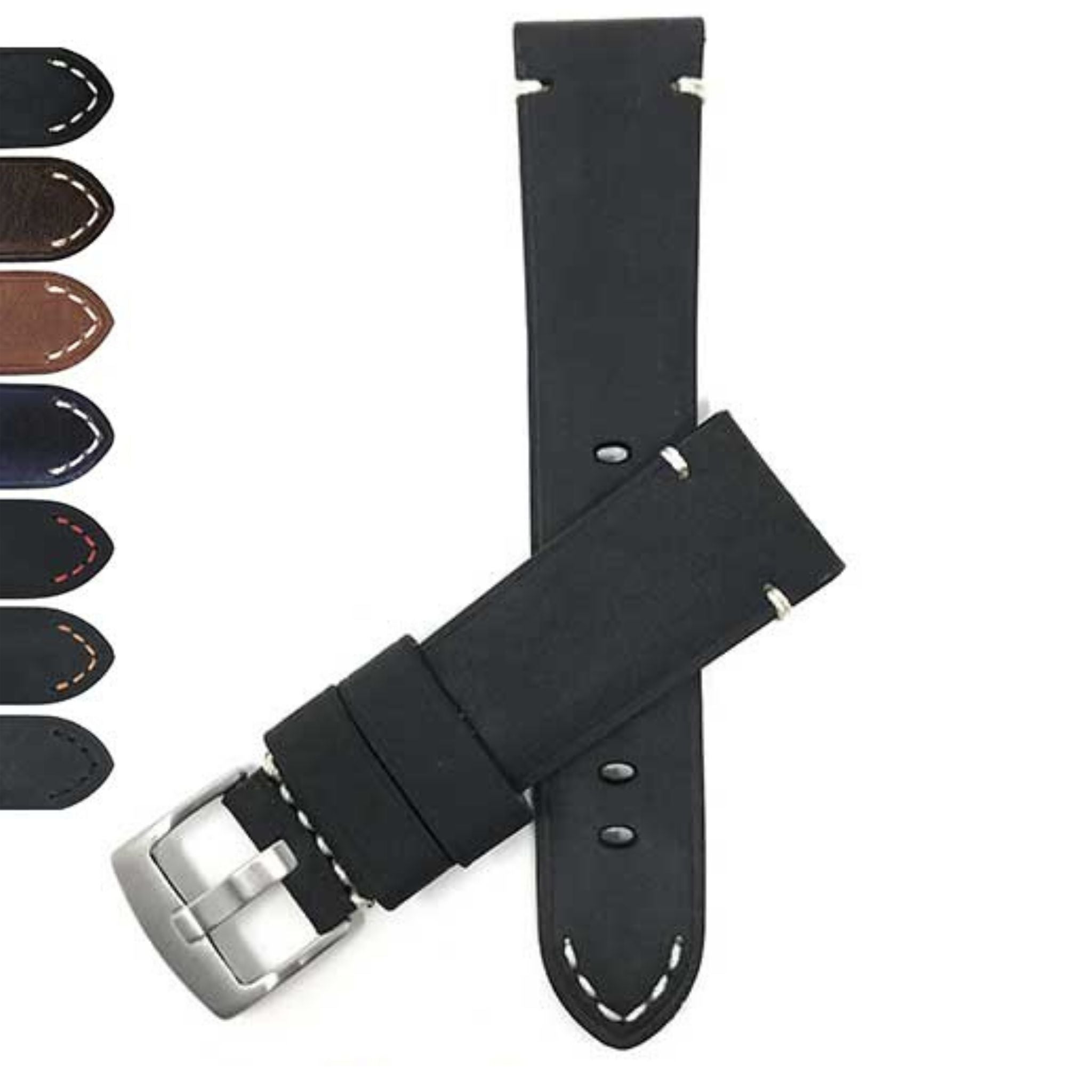 Bandini Mens Distressed Leather Watch Strap Band, 20mm to 24mm (Standard or Extra Long)