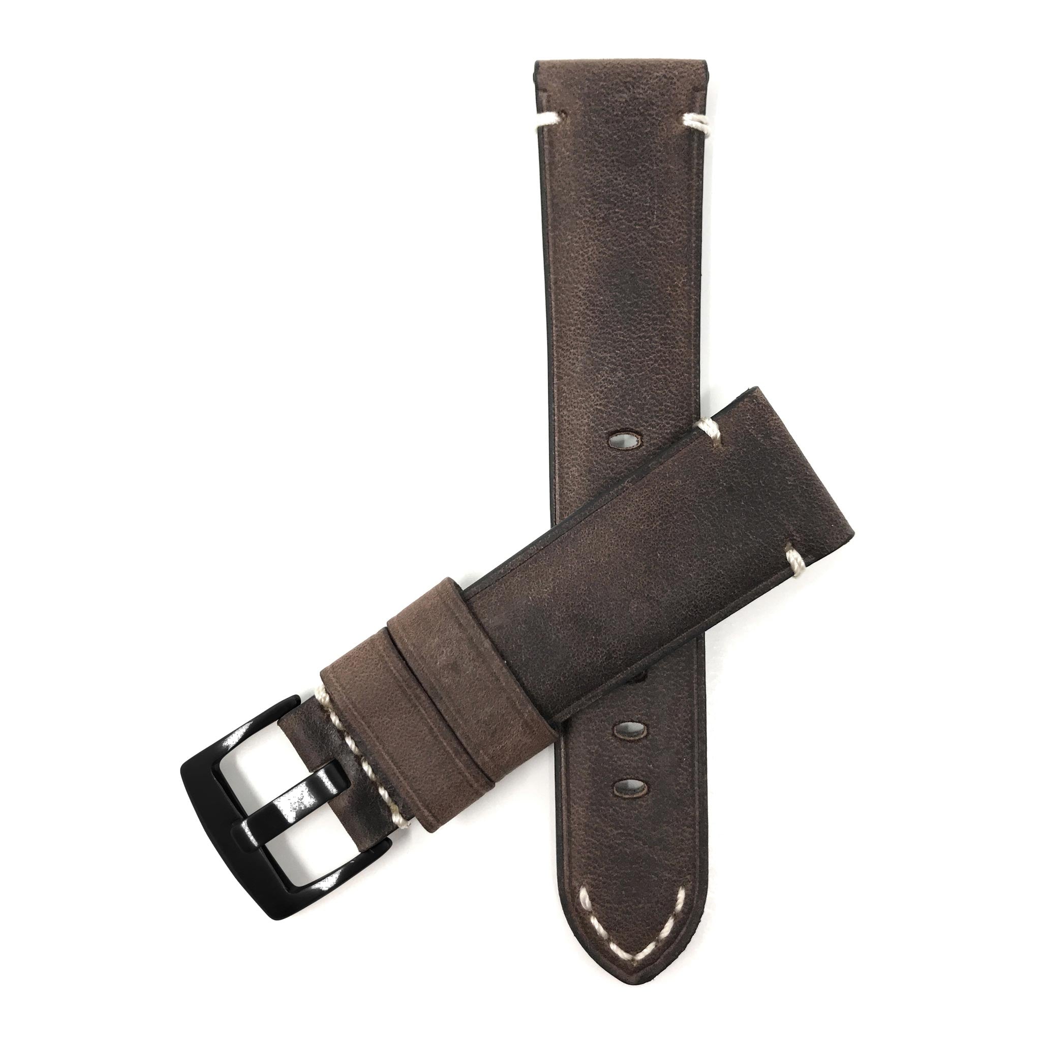 Bandini Mens Distressed Leather Watch Strap Band, 20mm to 24mm (Standard or Extra Long)