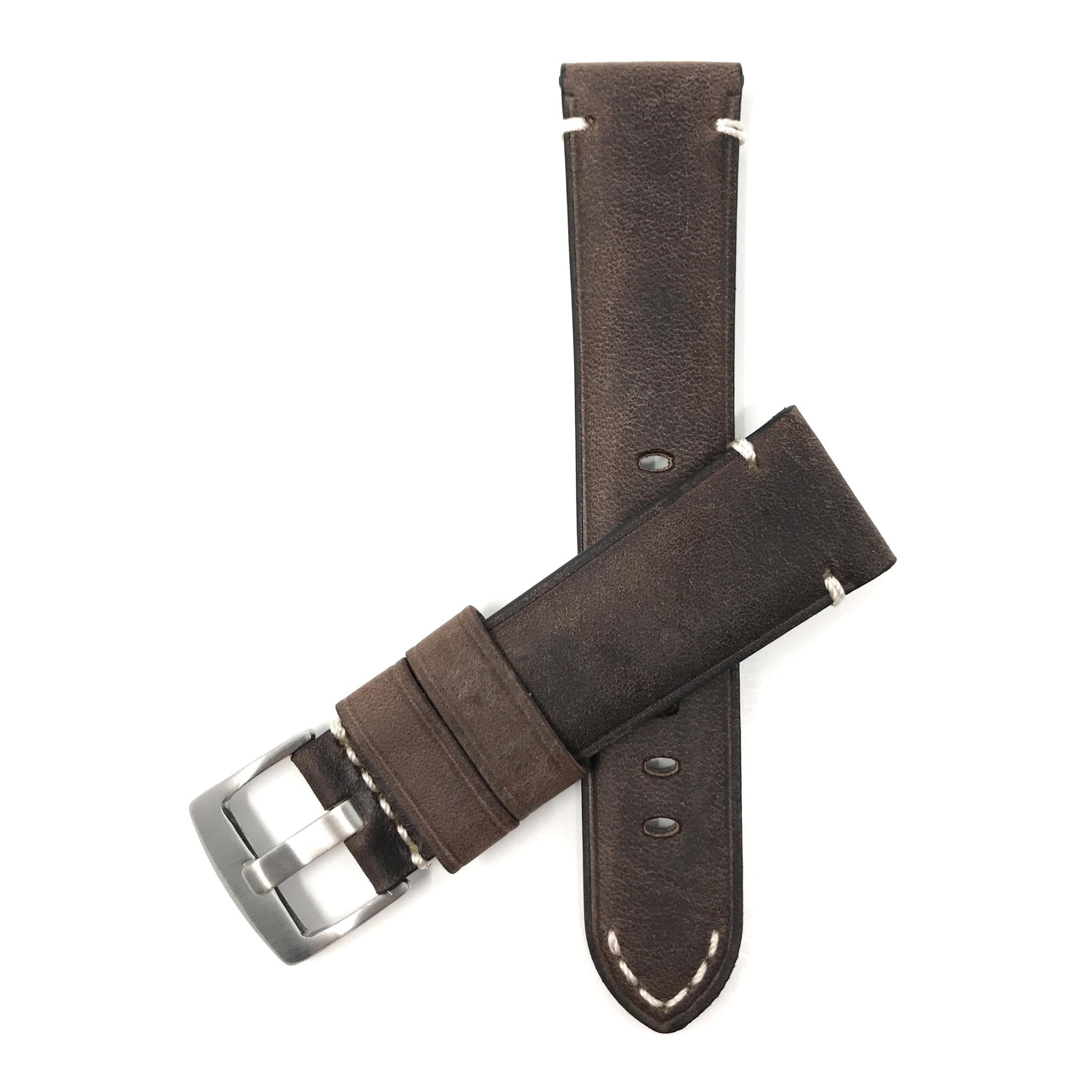 Bandini Mens Distressed Leather Watch Strap Band, 20mm to 24mm (Standard or Extra Long)