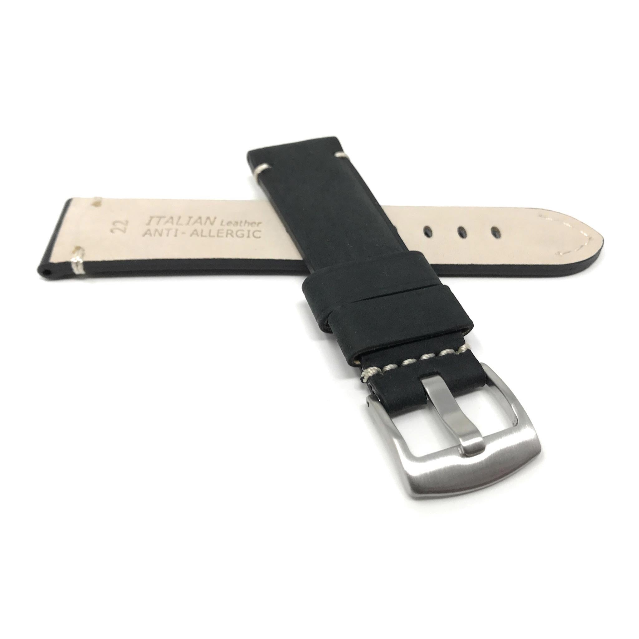 Bandini Mens Distressed Leather Watch Strap Band, 20mm to 24mm (Standard or Extra Long)