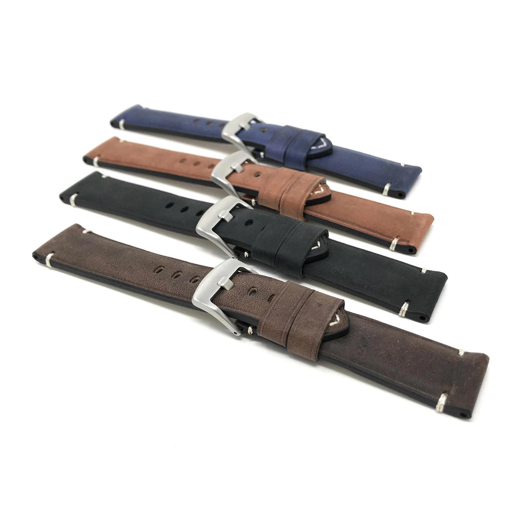 Bandini Mens Distressed Leather Watch Strap Band, 20mm to 24mm (Standard or Extra Long)