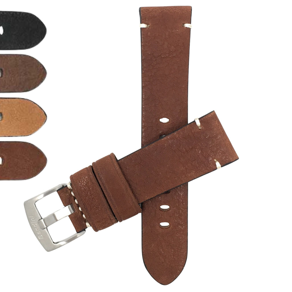 Bandini Mens Distressed Leather Watch Band Strap, Minimal Stitch - 20mm, 22mm, 24mm